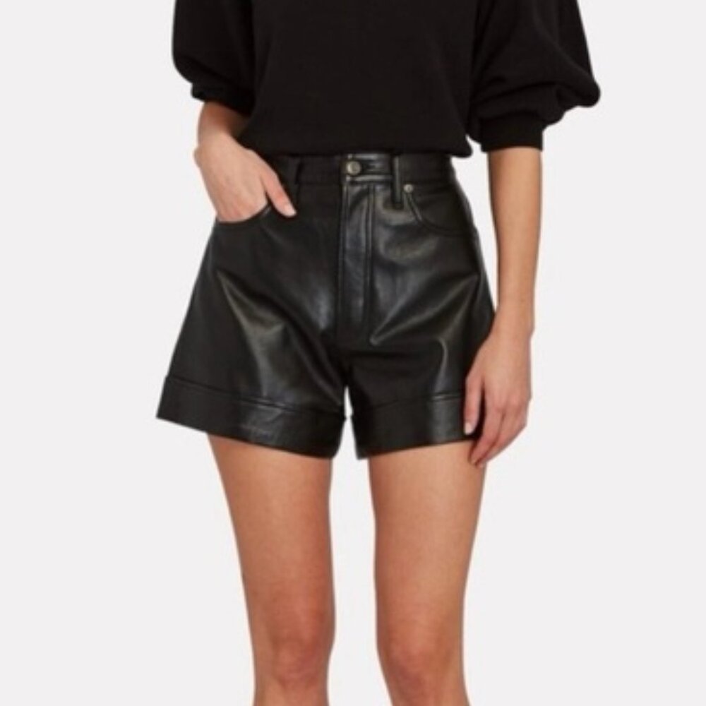 AGOLDE, Recycled Leather Angled Hem Short, black, size 26 NWT